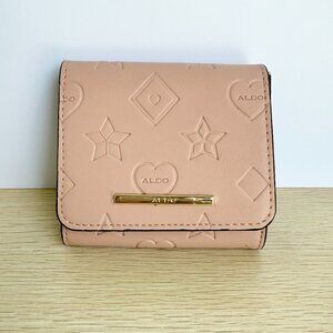 NEW Aldo Small Two Fold Wallet Nude Pink Embossed Logo 4 1/2" x 4"